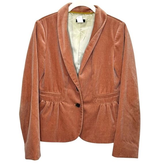 J Crew Velvet Blazer Size 4 Womens Apricot Pink Orange Eden Jacket Button Up - Picture 1 of 6